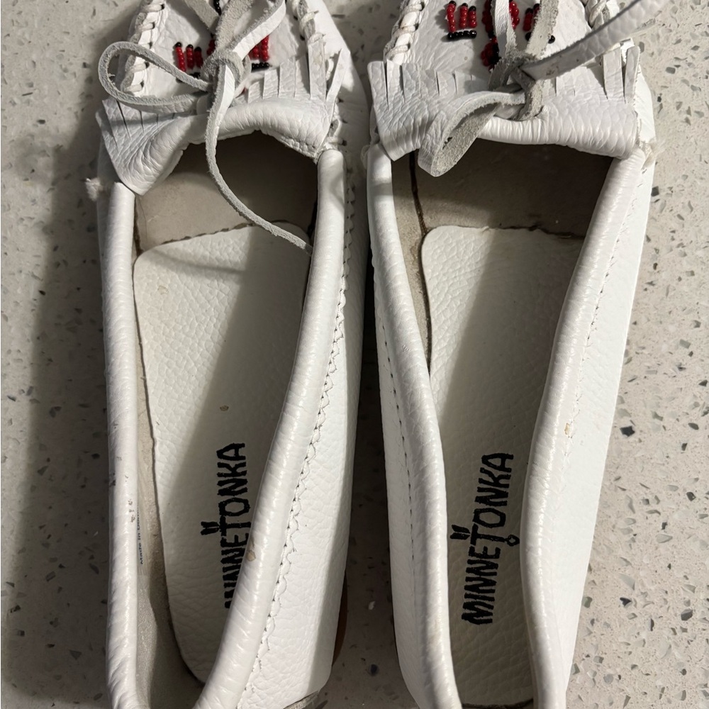 Minnetonka Women's Leather Moccasins with Red Embroidery - Picture 2 of 5